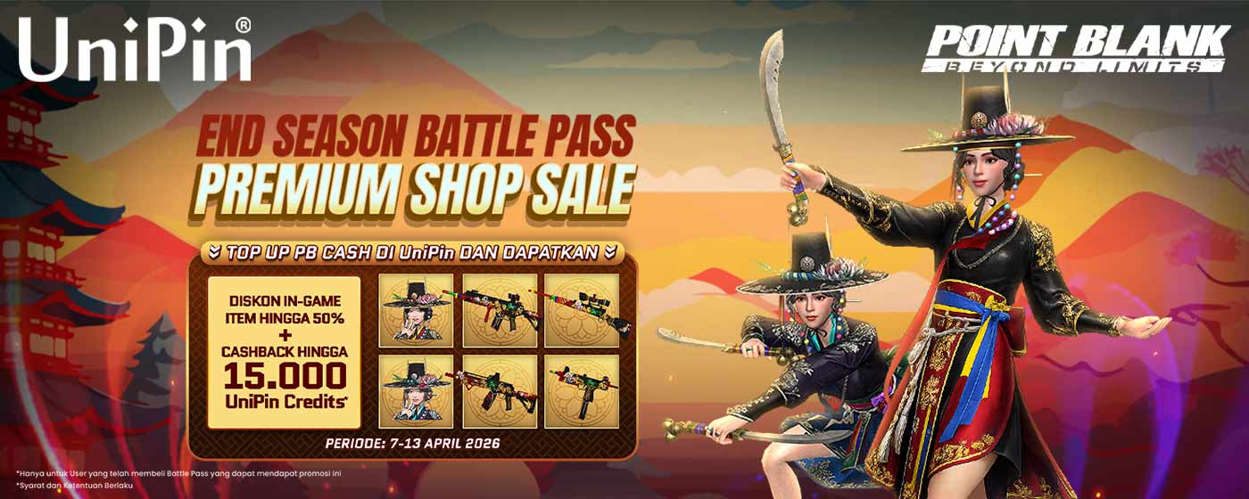 End Season Battle Pass Premium Shop Sale Point Blank: Top Up PB Cash di UniPin, Nikmati Diskon In-Game Item hingga 50% + Cashback hingga 15.000 UniPin Credits!